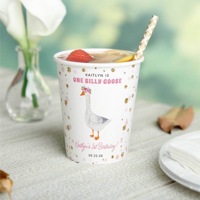 One Silly Goose Girls 1st Birthday Party Paper Cups (Insitu)