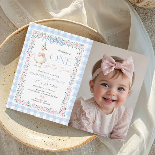 One Silly Goose Girls 1st Birthday photo Invitation