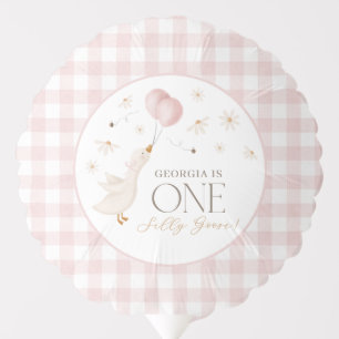 One Silly Goose Girls 1st Birthday Pink Gingham Balloon
