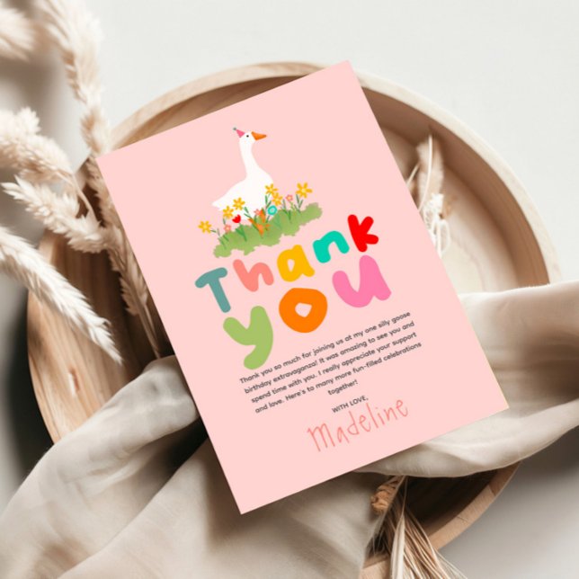 One Silly Goose Girls Cute 1st Birthday Thank You Card (Creator Uploaded)