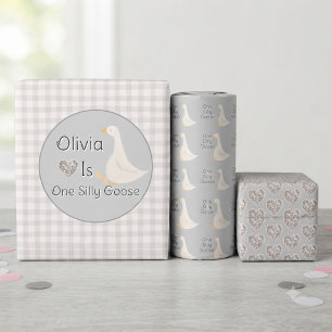 One Silly Goose Gray Girl's Birthday Party Wrapping Paper Sheets