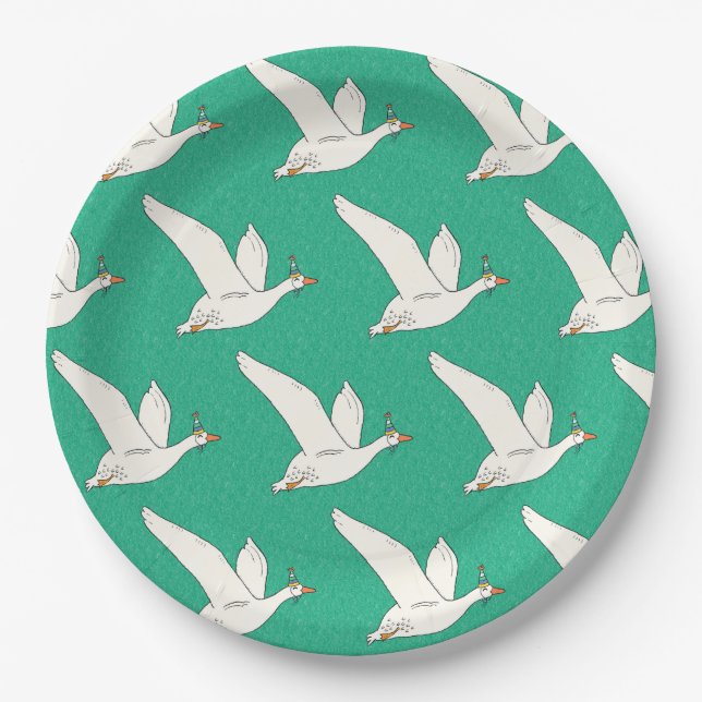 One Silly Goose Green Birthday Party Paper Plates (Front)