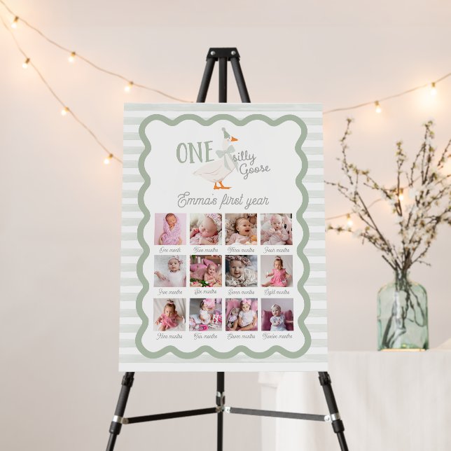 One Silly Goose Green Bow 12 Month Photo Sign (In Situ (Stand))