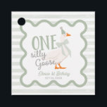 One Silly Goose Green Bow 1st Birthday Favor Tags<br><div class="desc">Celebrate your toddler's milestone in retro style with our One Silly Goose 1st Birthday Suite! Featuring a chic muted color scheme, this design includes an adorable goose wearing a cute coquette bow, all set within a groovy frame. It's the perfect way to bring a fun and stylish vibe to the...</div>