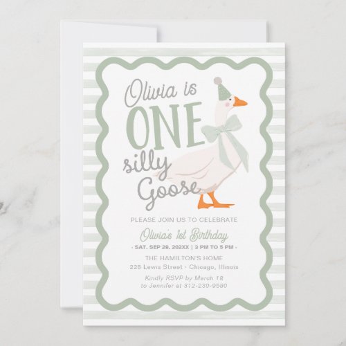 One Silly Goose Green Bow 1st Birthday