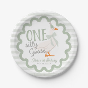 One Silly Goose Green Bow 1st Birthday Paper Plates