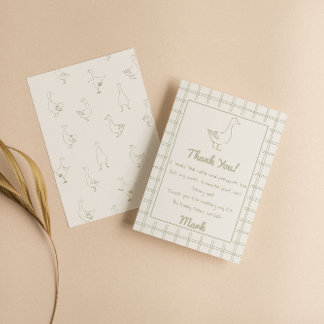 One Silly Goose Green Drawn 1st Birthday Thank You Card