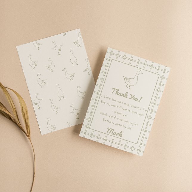 One Silly Goose Green Drawn 1st Birthday Thank You Card (Creator Uploaded)