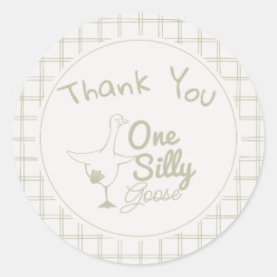 One Silly Goose Green Drawn Thank You 1st Birthday Classic Round Sticker