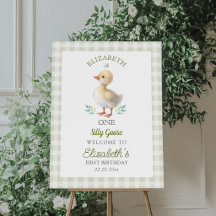 One Silly Goose Green Gingham 1st Birthday Welcome