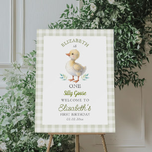 One Silly Goose Green Gingham 1st Birthday Welcome Foam Board