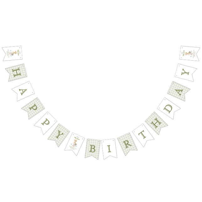 One Silly Goose Green Gingham Baby First Birthday Bunting Flags (All)