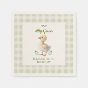 One Silly Goose Green Gingham Baby First Birthday Napkins