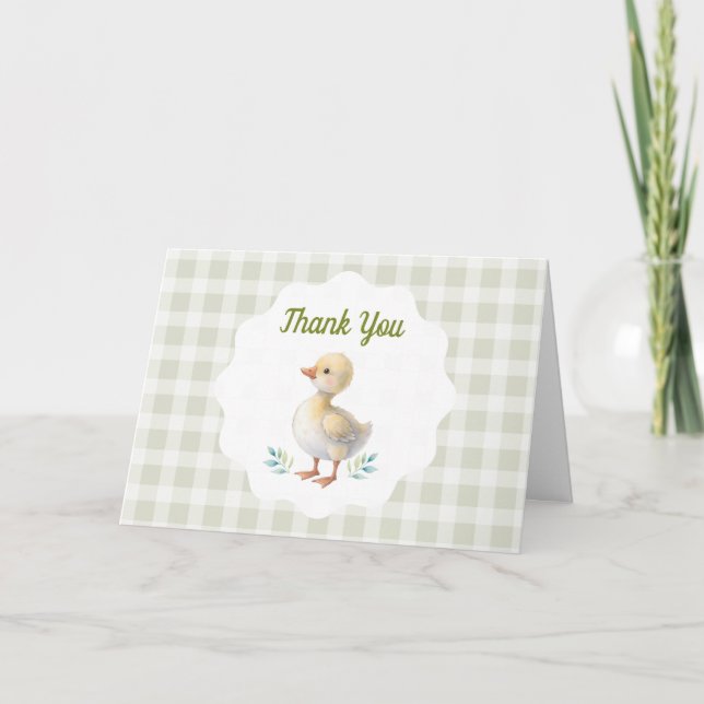 One Silly Goose Green Gingham Baby First Birthday Thank You Card (Front)