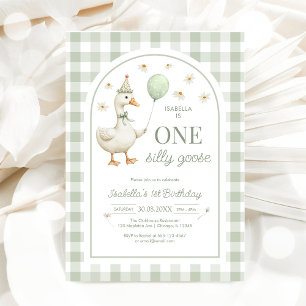 One Silly Goose Green Girl 1st Birthday Invitation