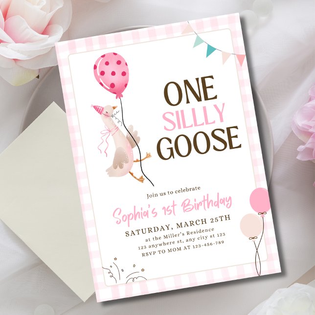 One Silly Goose Invitation, 1st Birthday Girl Pink Invitation (Creator Uploaded)