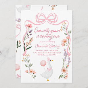 One Silly Goose invitation Wildflowers pink bow