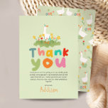 One Silly Goose Kids 1st Birthday Thank You Card<br><div class="desc">This cute and fun kids 1st birthday thank you card features one silly goose with a party hat in a field of flowers, with a matching 'one silly goose' pattern on the back, and can be personalized with your own message. The perfect floral farm design for your little one's colorful...</div>