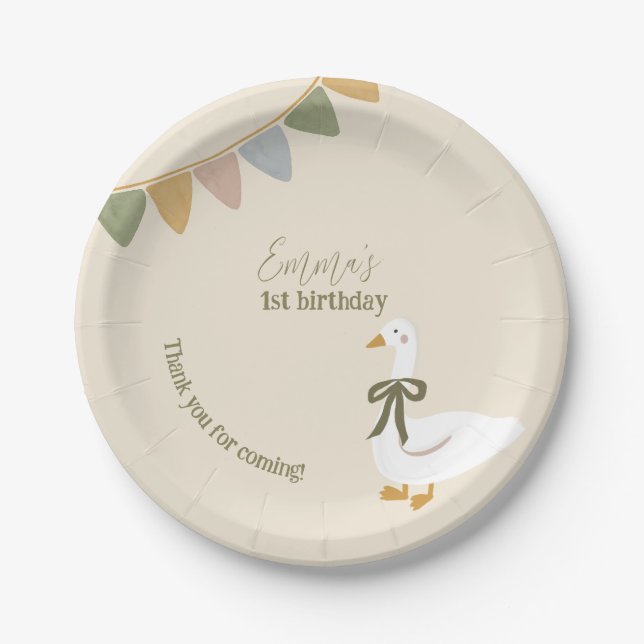 One Silly Goose Kids Birthday Party Paper Plates (Front)