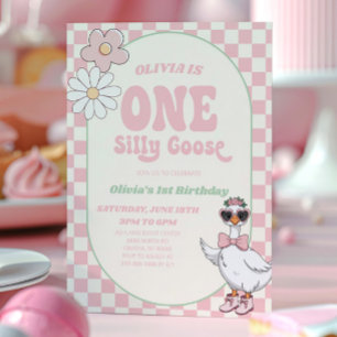 ONE Silly Goose Modern Retro 1st Birthday Party Invitation
