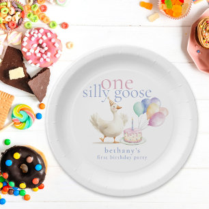 One Silly Goose Name Date First Birthday  Paper Plates