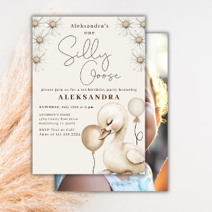 One Silly Goose Neutral Baby Photo 1st Birthday  Invitation
