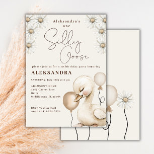 One Silly Goose Neutral Boho Baby 1st Birthday   Invitation