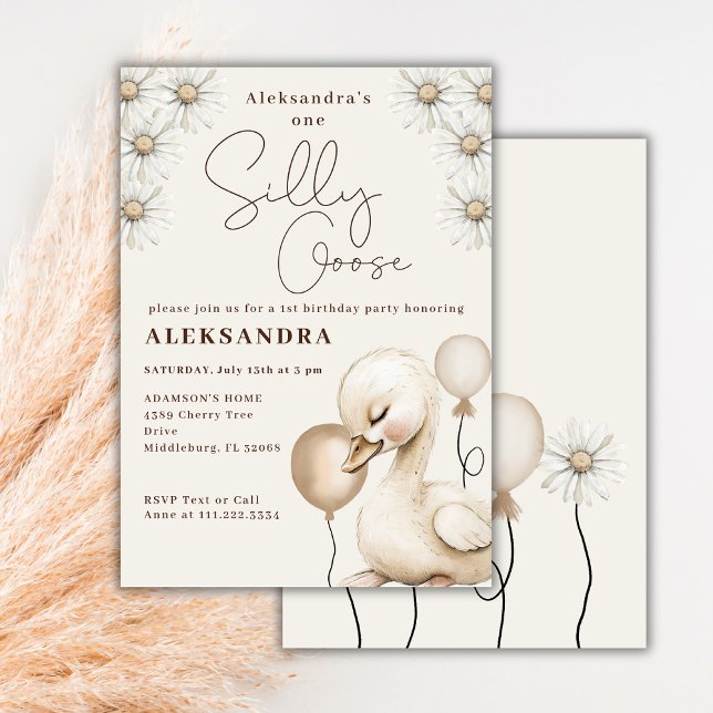 One Silly Goose Neutral Boho Baby 1st Birthday   Invitation (Creator Uploaded)