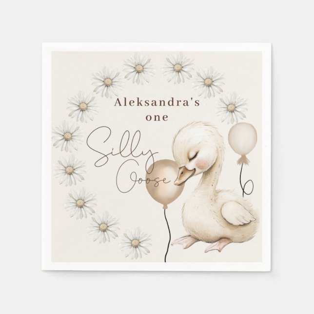 One Silly Goose Neutral Boho Baby 1st Birthday  Napkins (Front)