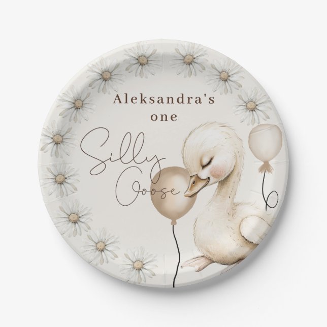 One Silly Goose Neutral Boho Baby 1st Birthday  Paper Plates (Front)