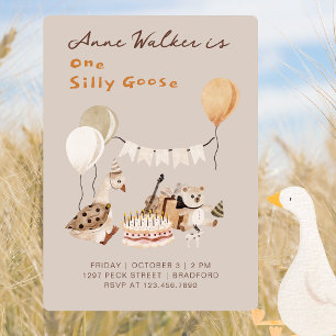 One Silly Goose Neutral First Birthday Party  Invitation