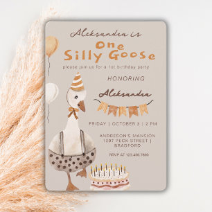 One Silly Goose Neutral Gender 1st Birthday Party  Invitation
