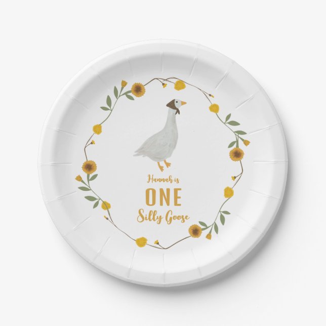 One Silly Goose Nursery Sunflower Birthday  Paper Plates (Front)