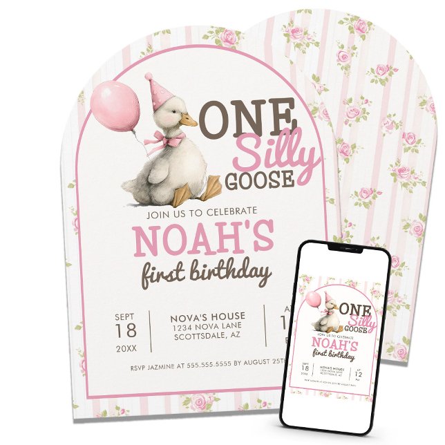 One Silly Goose Personalized 1st Birthday Arch Invitation (Creator Uploaded)
