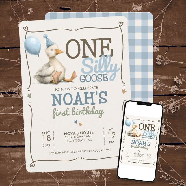 One Silly Goose Personalized 1st Birthday Party Invitation (Creator Uploaded)