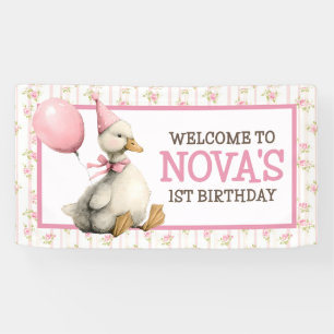One Silly Goose Personalized Pink 1st Birthday Banner