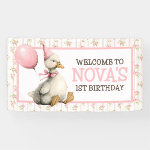 One Silly Goose Personalized Pink 1st Birthday Banner