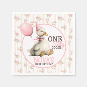 One Silly Goose Personalized Pink 1st Birthday Napkins