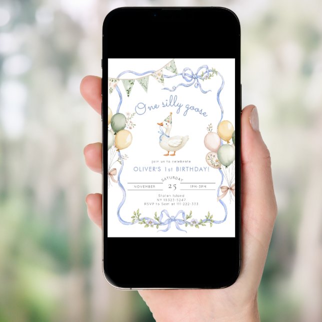 One Silly Goose Photo Boy 1st Birthday Invitation (Front Digital)