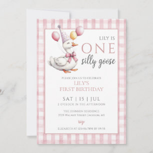 One Silly Goose Photo Pink Girl 1st Birthday Party Invitation