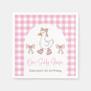 One Silly Goose Pink 1st Birthday Napkins
