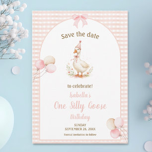One Silly Goose Pink 1st Birthday Party Save The Date