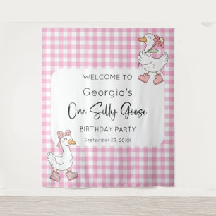 One Silly Goose Pink 1st Birthday Welcome Backdrop