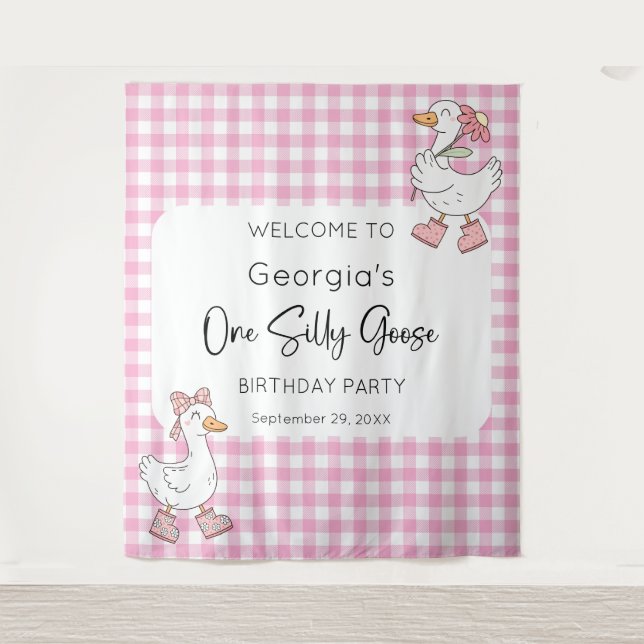 One Silly Goose Pink 1st Birthday Welcome Backdrop (Front)
