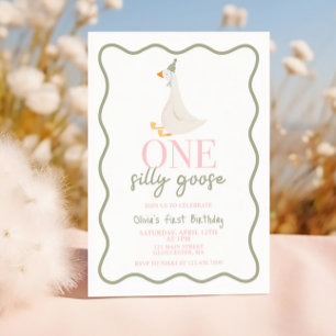 One Silly Goose pink and green Invitation