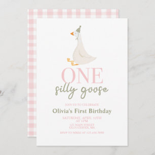 One Silly Goose pink and green Invitation