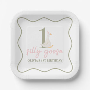 One Silly Goose pink and green Paper Plates