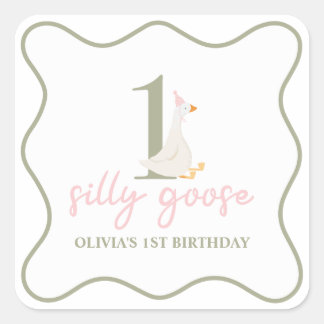 One Silly Goose pink and green Square Sticker