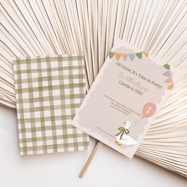 One Silly Goose Pink Balloon Garland 1st Birthday  Invitation (Creator Uploaded)