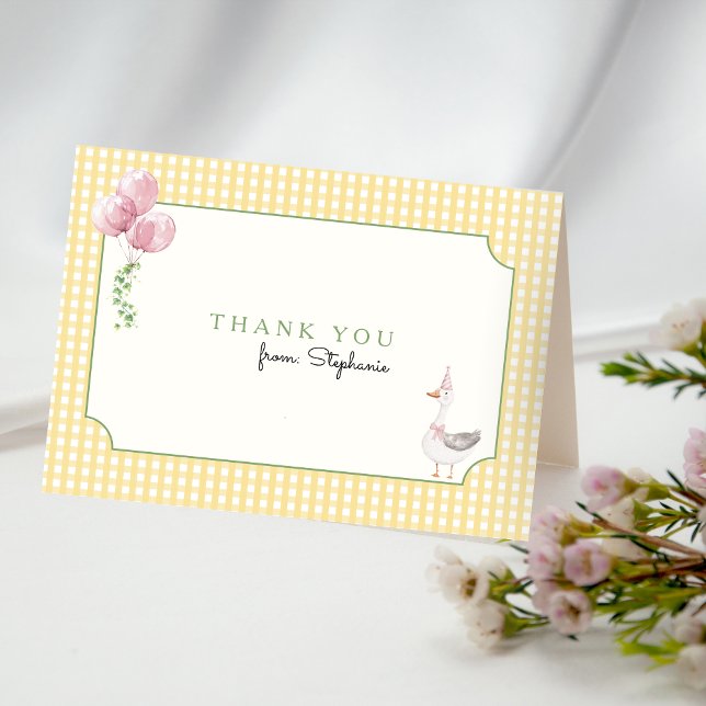 One Silly Goose Pink Balloons Thank You Card (Silly Goose First Birthday Thank You Card)